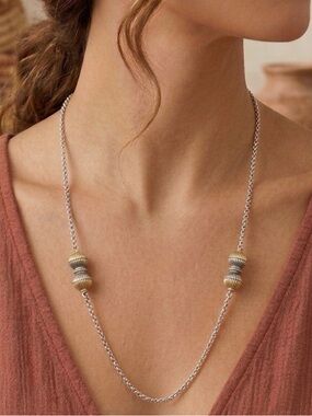 Konstantino Sterling 18k Gold Fluted Bead Station Toggle Necklace 18 inch